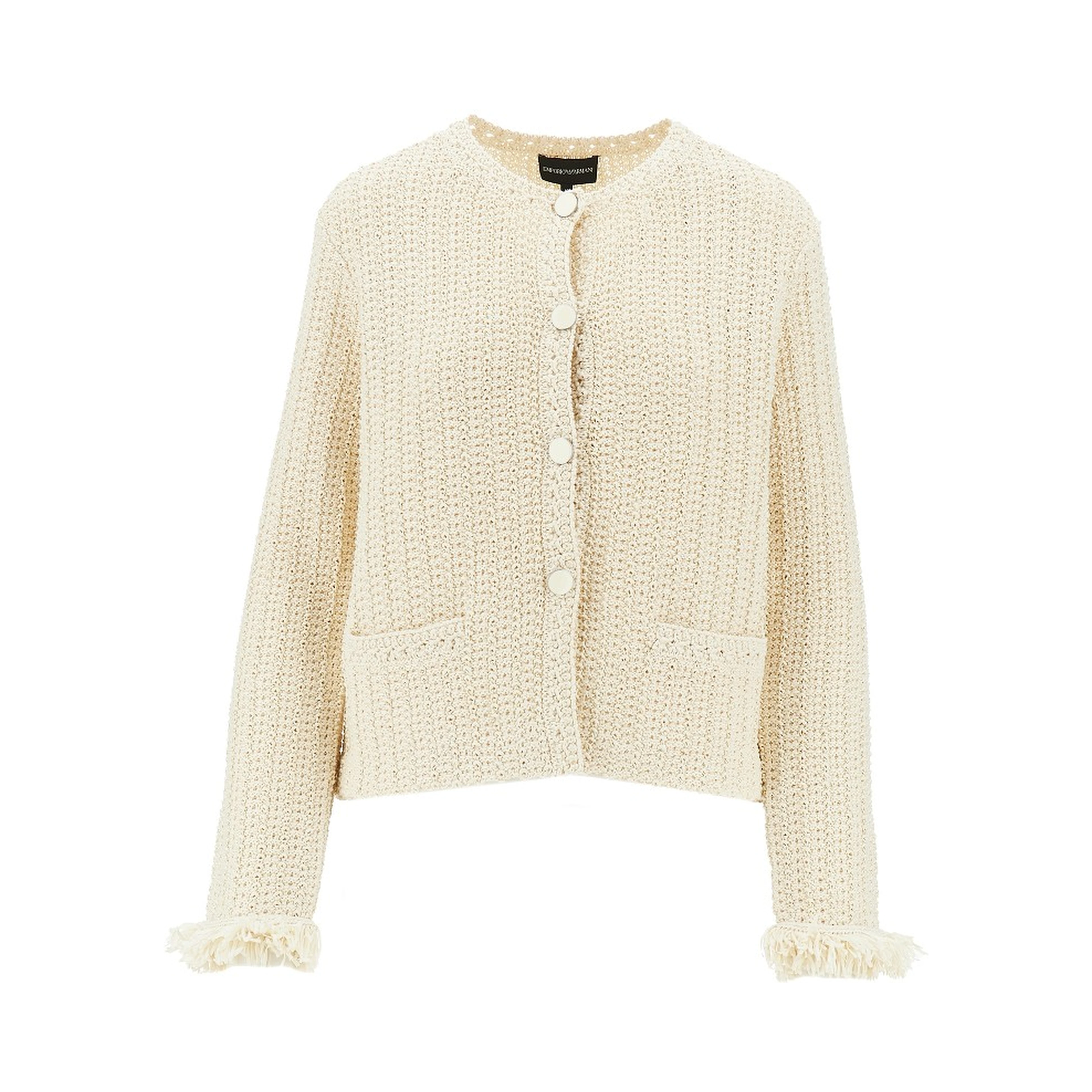 Raffia effect crochet knit jacket