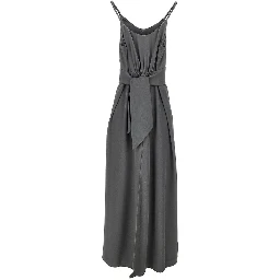 Twill long dress with belt