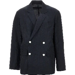 Linen-blend double-breasted jacket