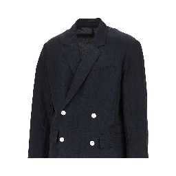 Linen-blend double-breasted jacket