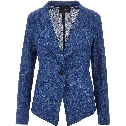 Linen-blend chambray single-breasted jacket