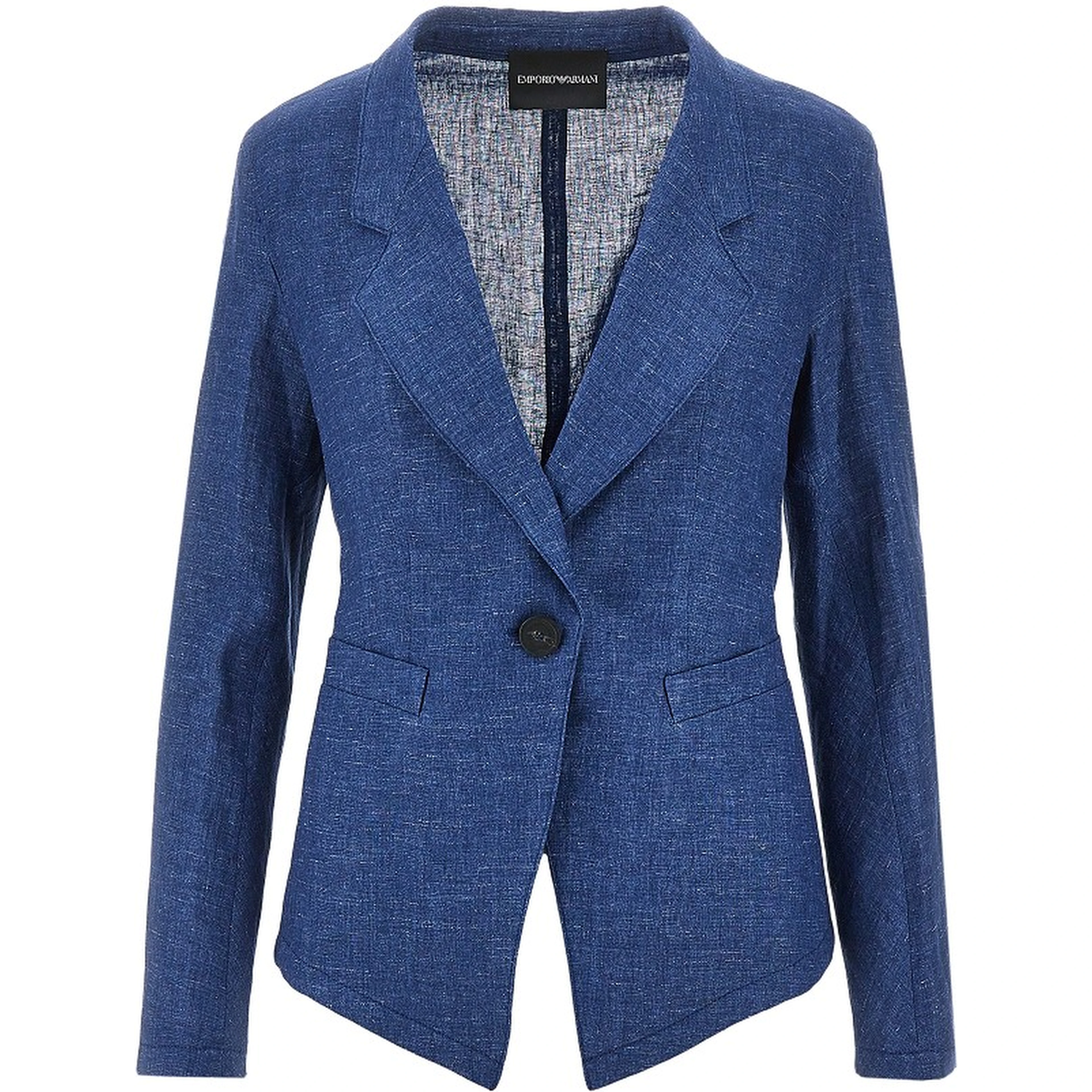 Linen-blend chambray single-breasted jacket