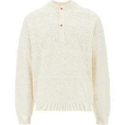 Cotton-blend Henley collar sweater