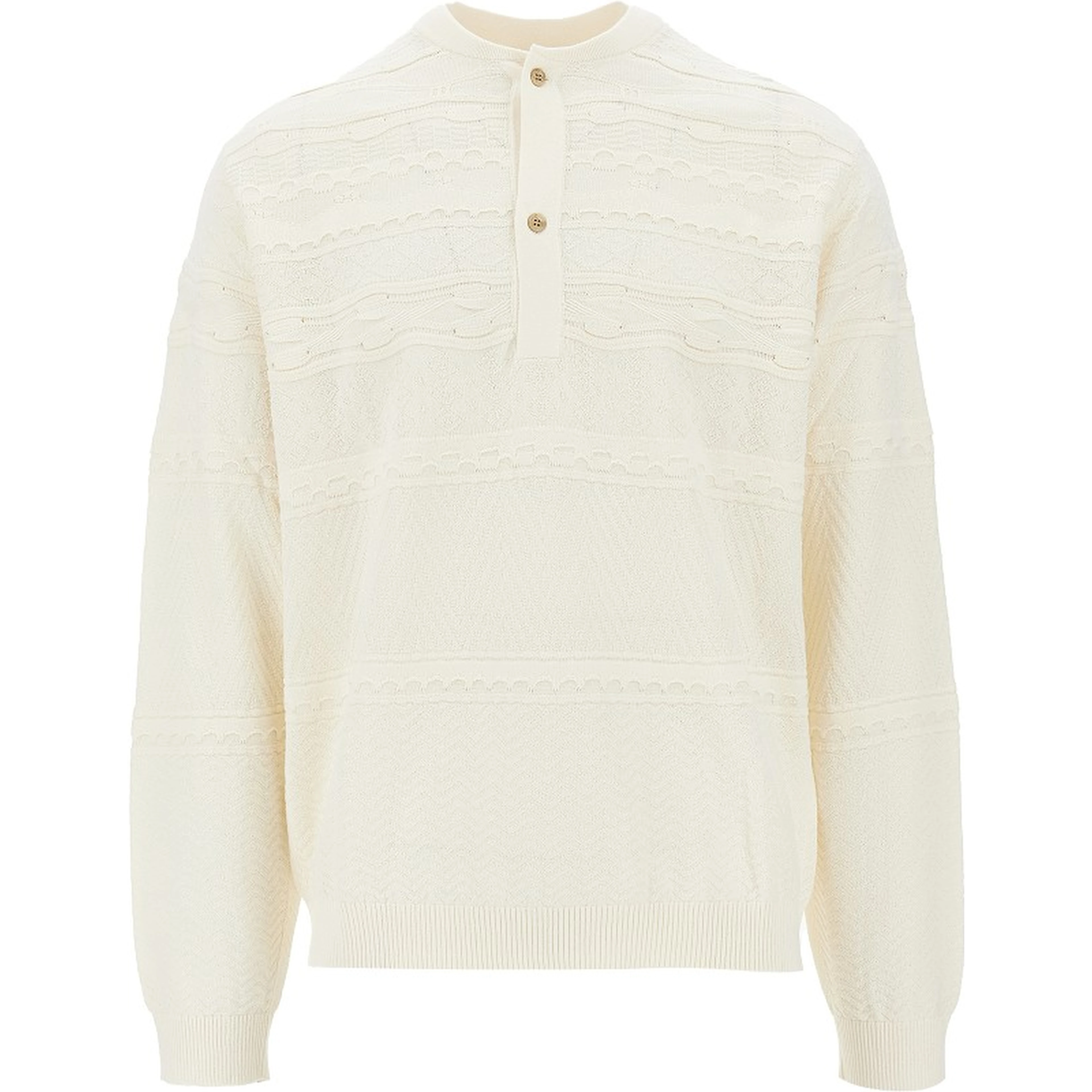 Cotton-blend Henley collar sweater