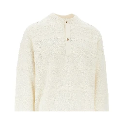 Cotton-blend Henley collar sweater