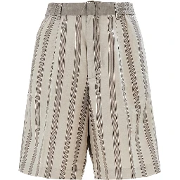 Striped motif linen-blend shorts