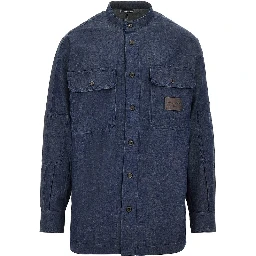 Chambray shirt with leather logo label