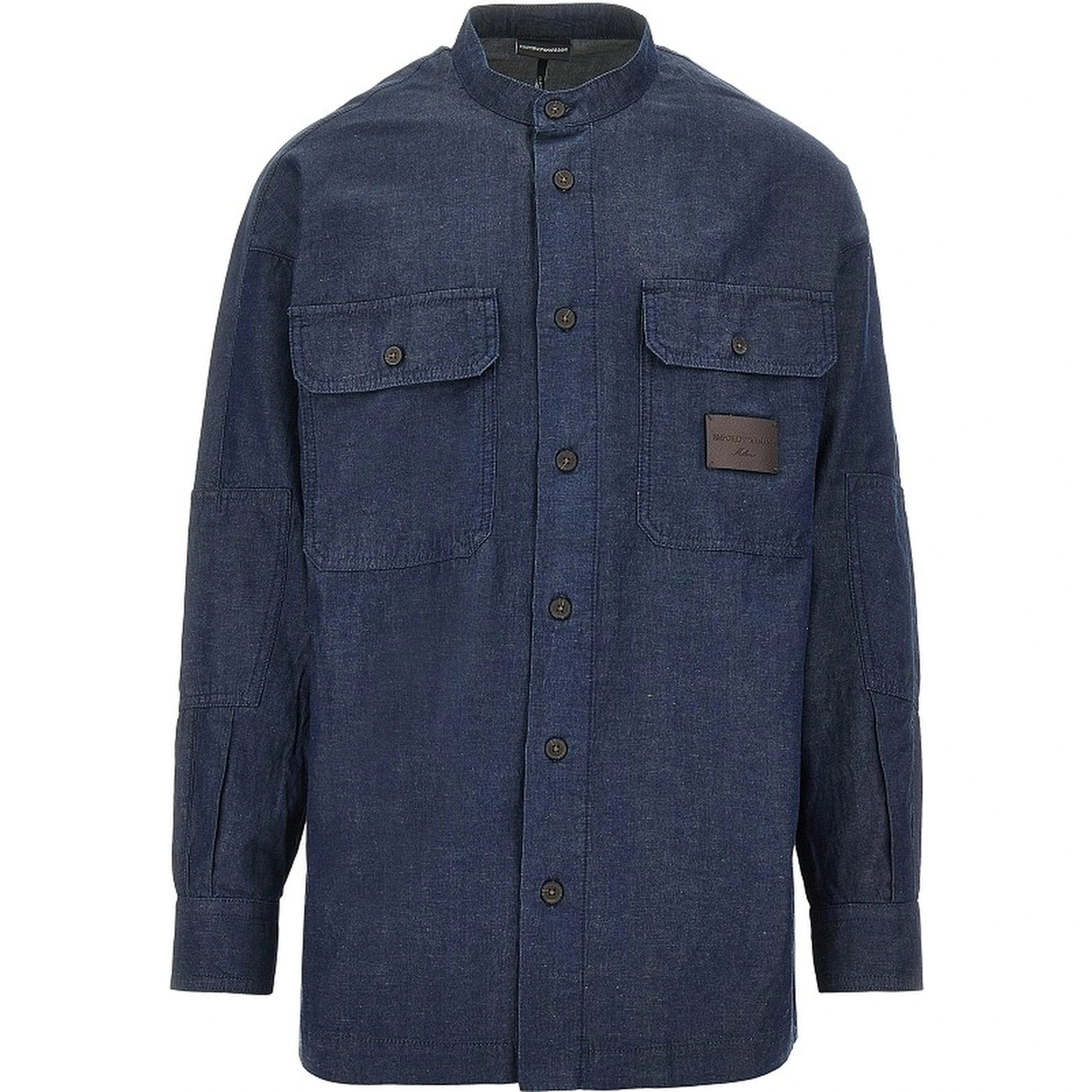 Chambray shirt with leather logo label