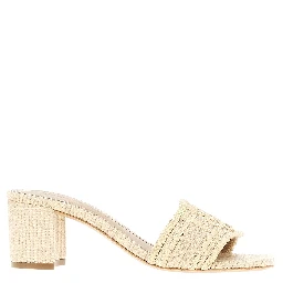 Woven raffia mules with EA logo