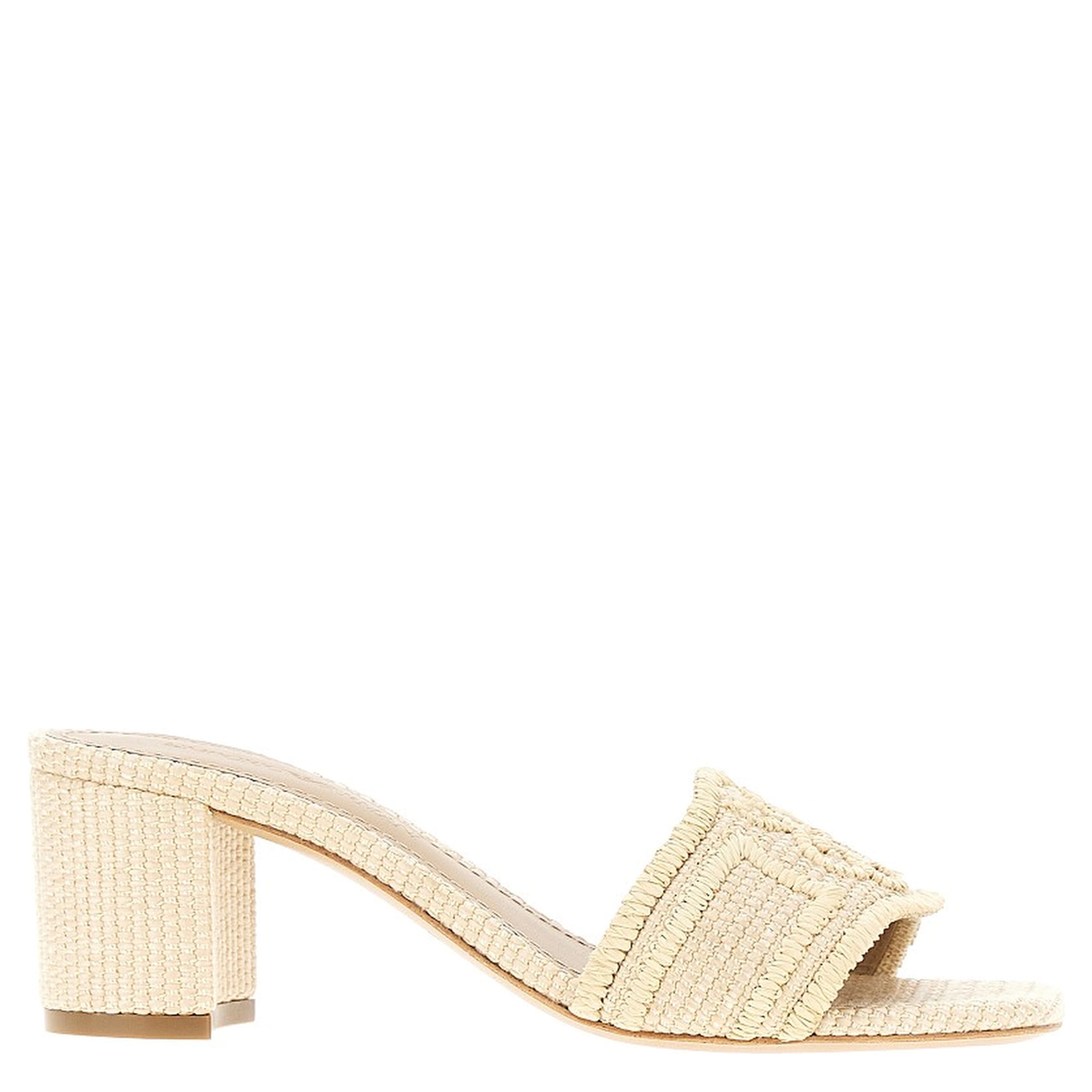Woven raffia mules with EA logo