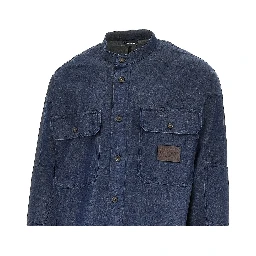 Chambray shirt with leather logo label