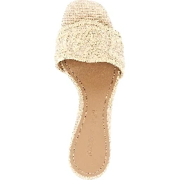 Woven raffia mules with EA logo