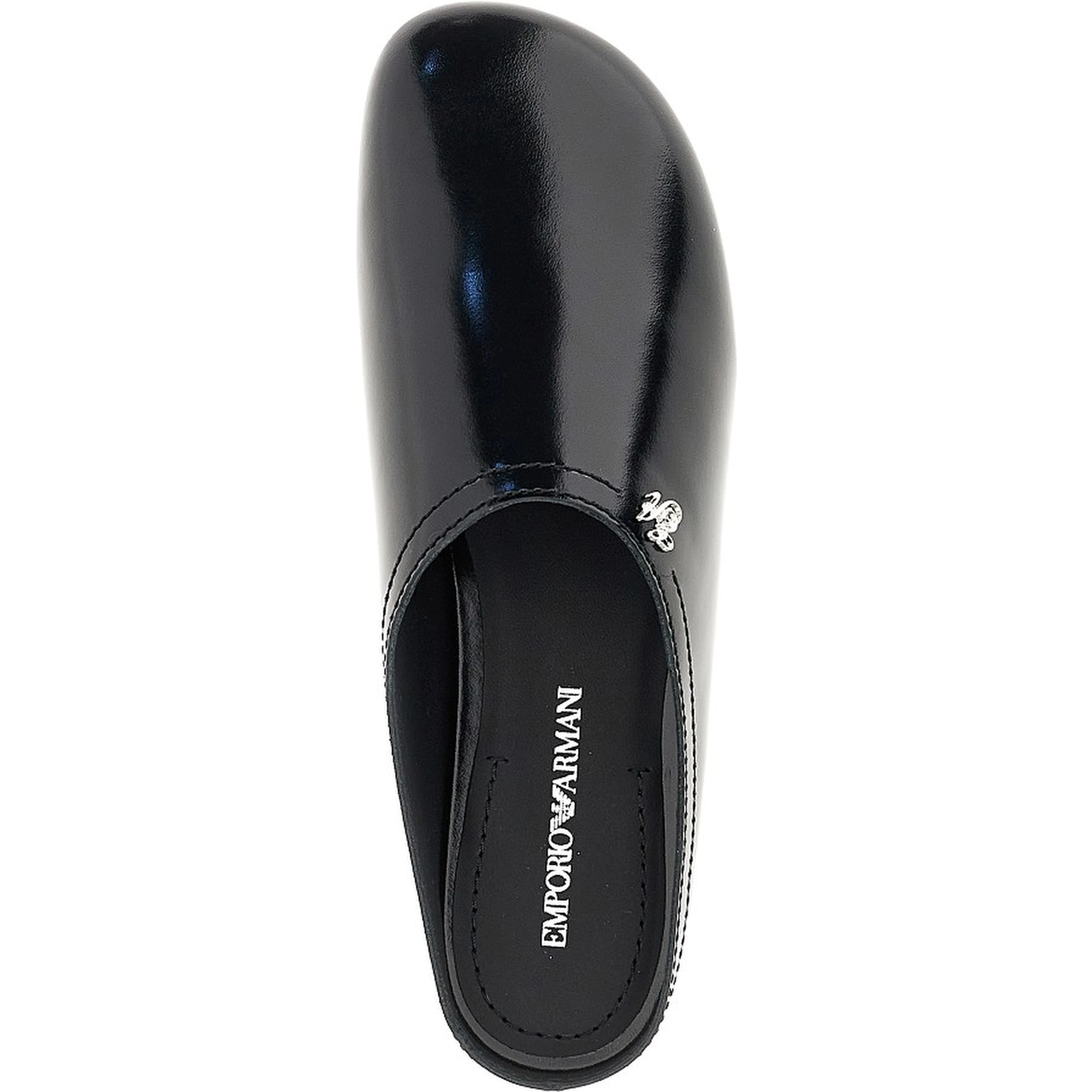 Pantent and brushed leather mules