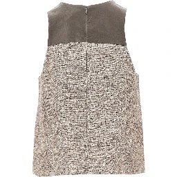 Linen top with faux leather detail