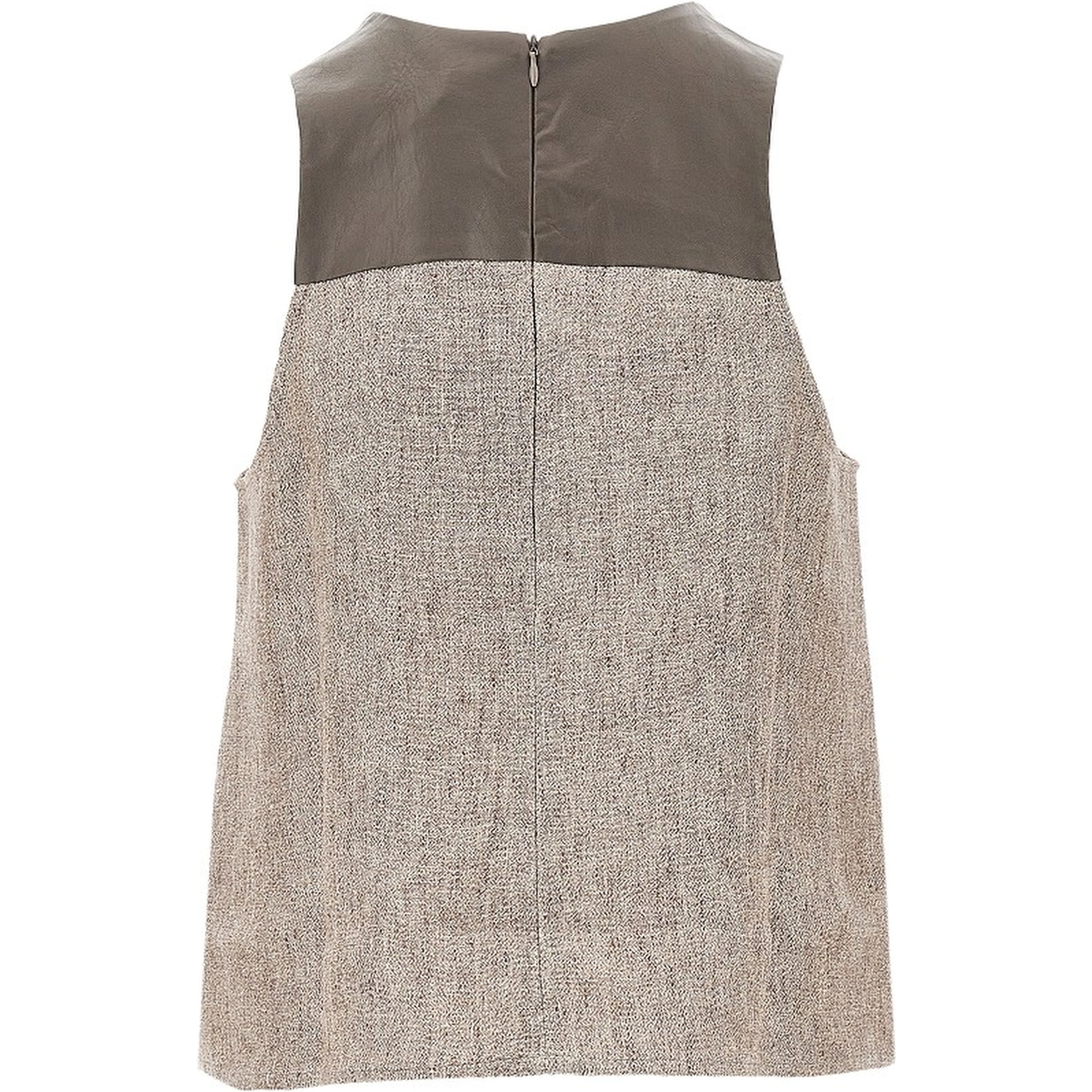 Linen top with faux leather detail