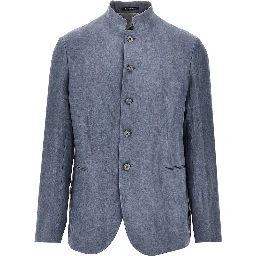 Linen-blend crepe jacket with guru collar