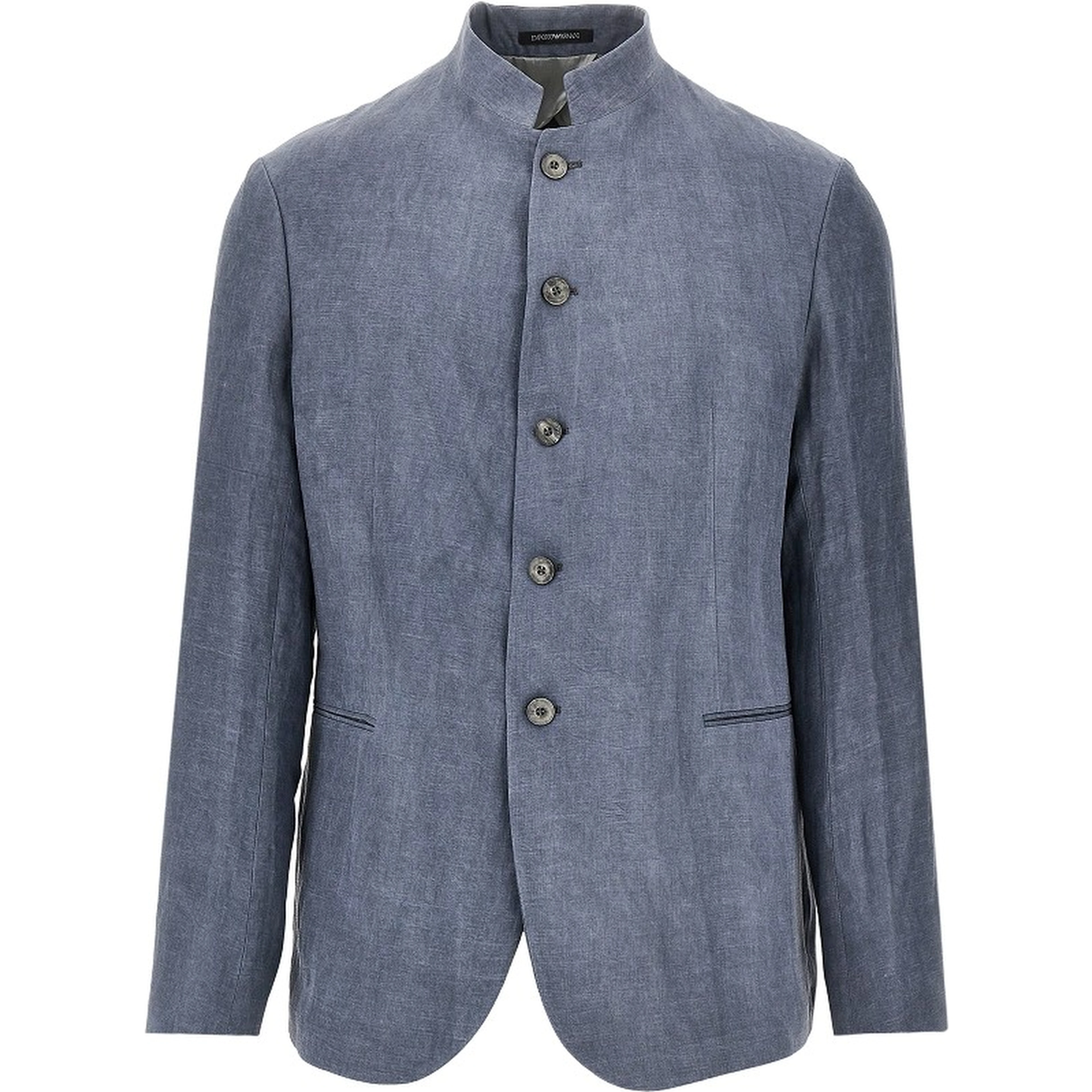 Linen-blend crepe jacket with guru collar