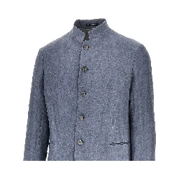 Linen-blend crepe jacket with guru collar