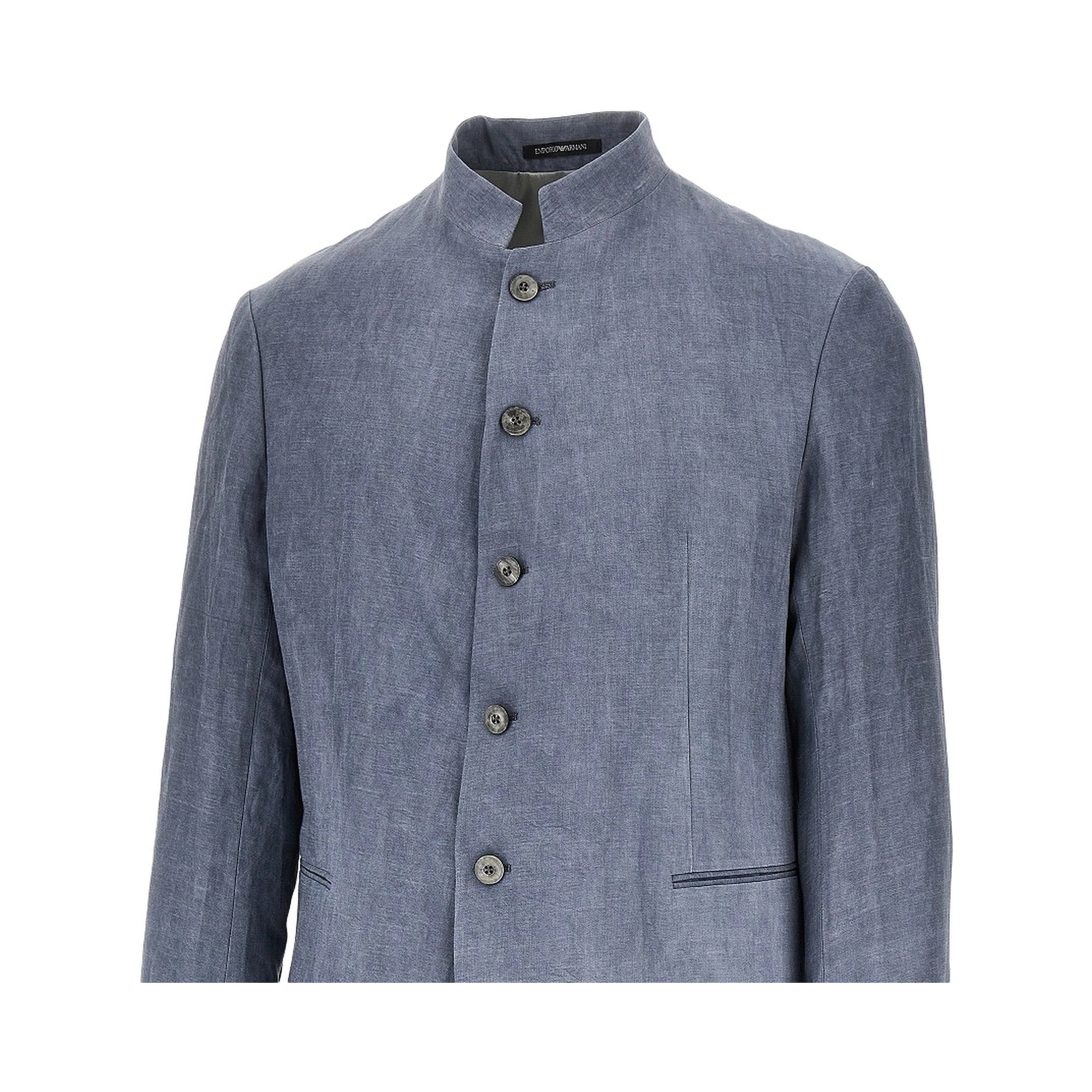 Linen-blend crepe jacket with guru collar