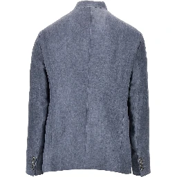 Linen-blend crepe jacket with guru collar