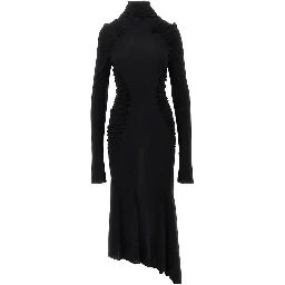 Crepe jersey gathered midi dress