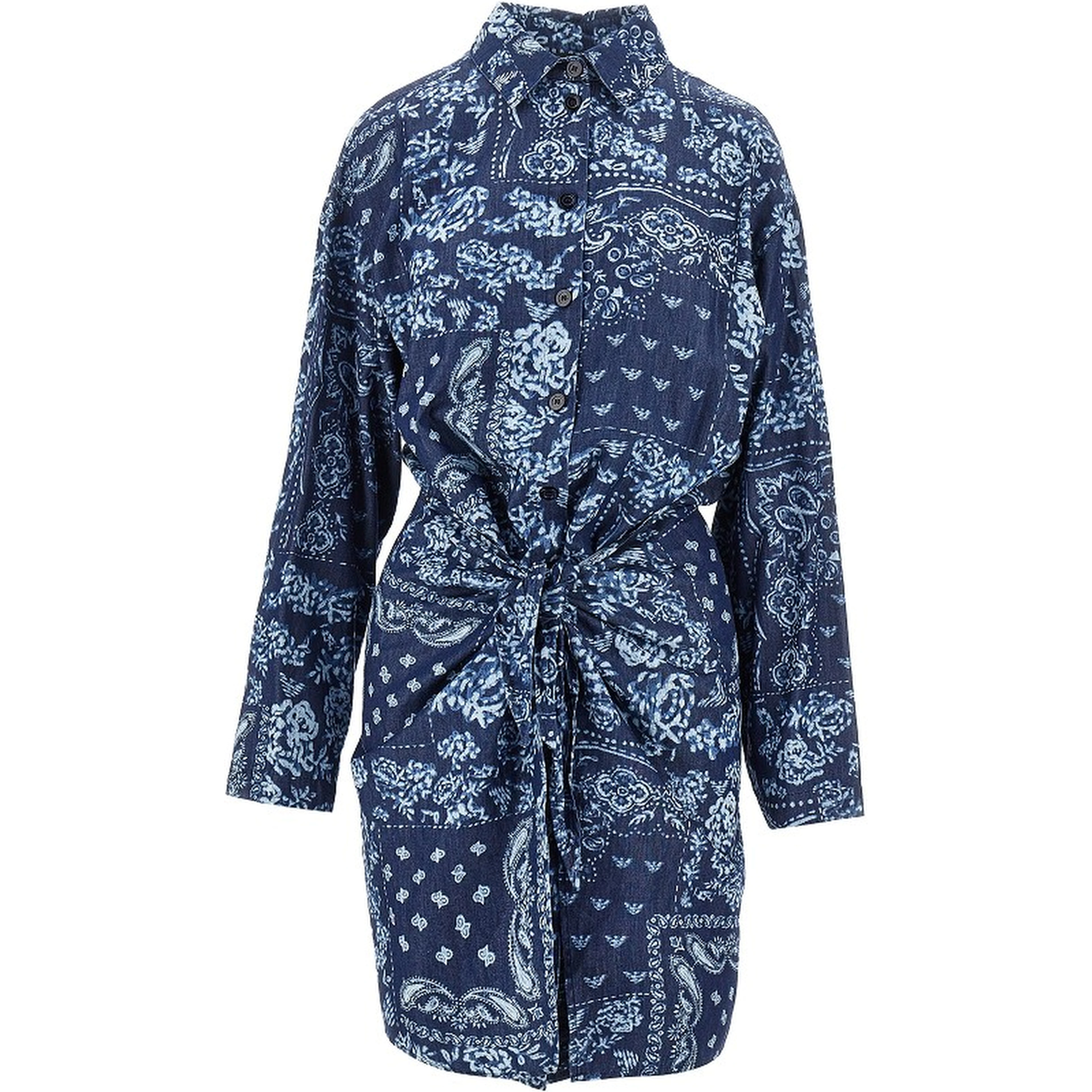 Bandana print chambray mini dress