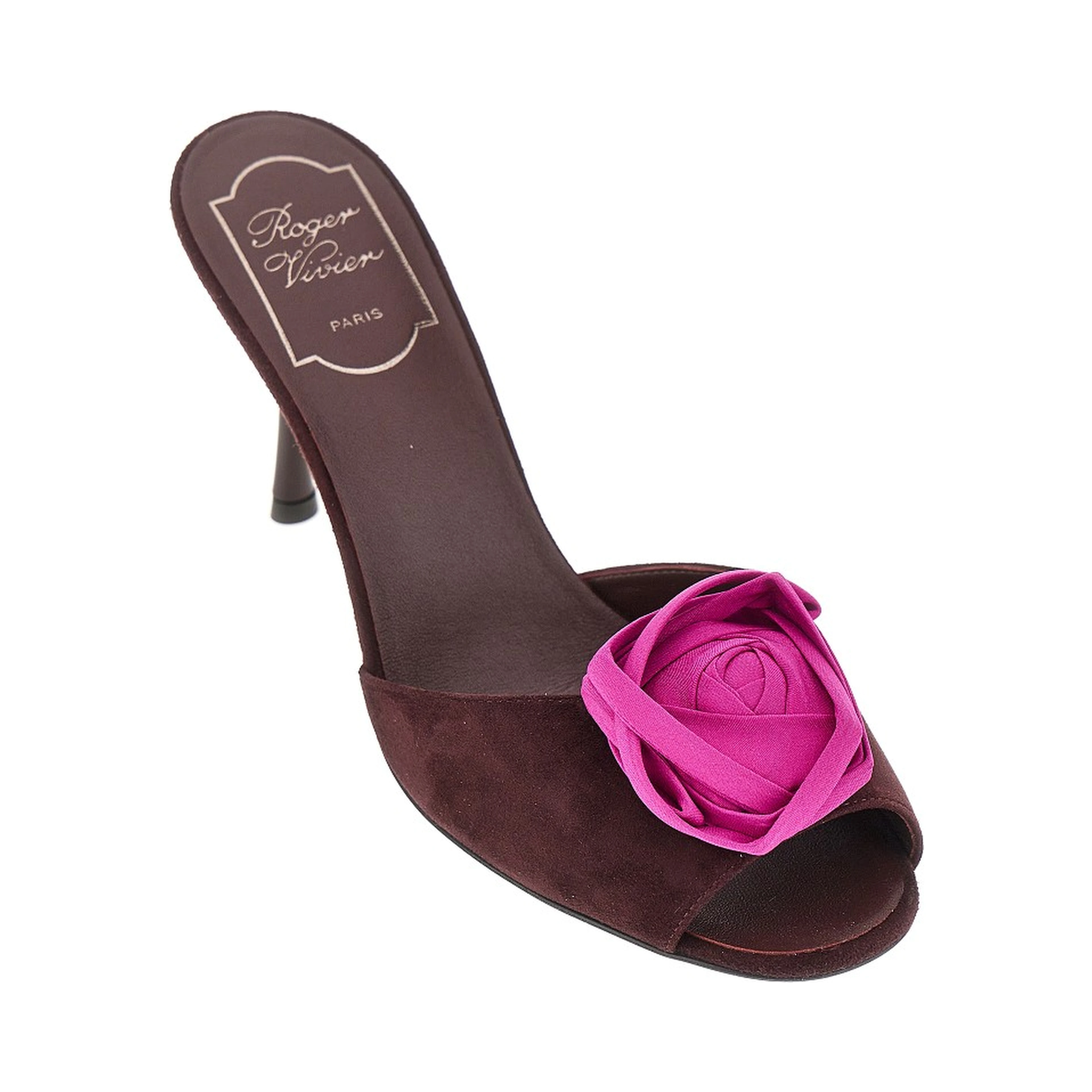 'Rose Vivier' suede leather mules