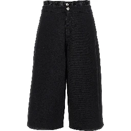 Cropped denim pants with rhinestones