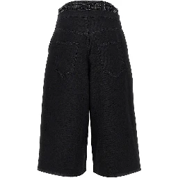 Cropped denim pants with rhinestones