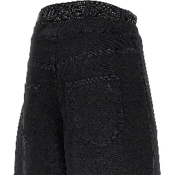 Cropped denim pants with rhinestones
