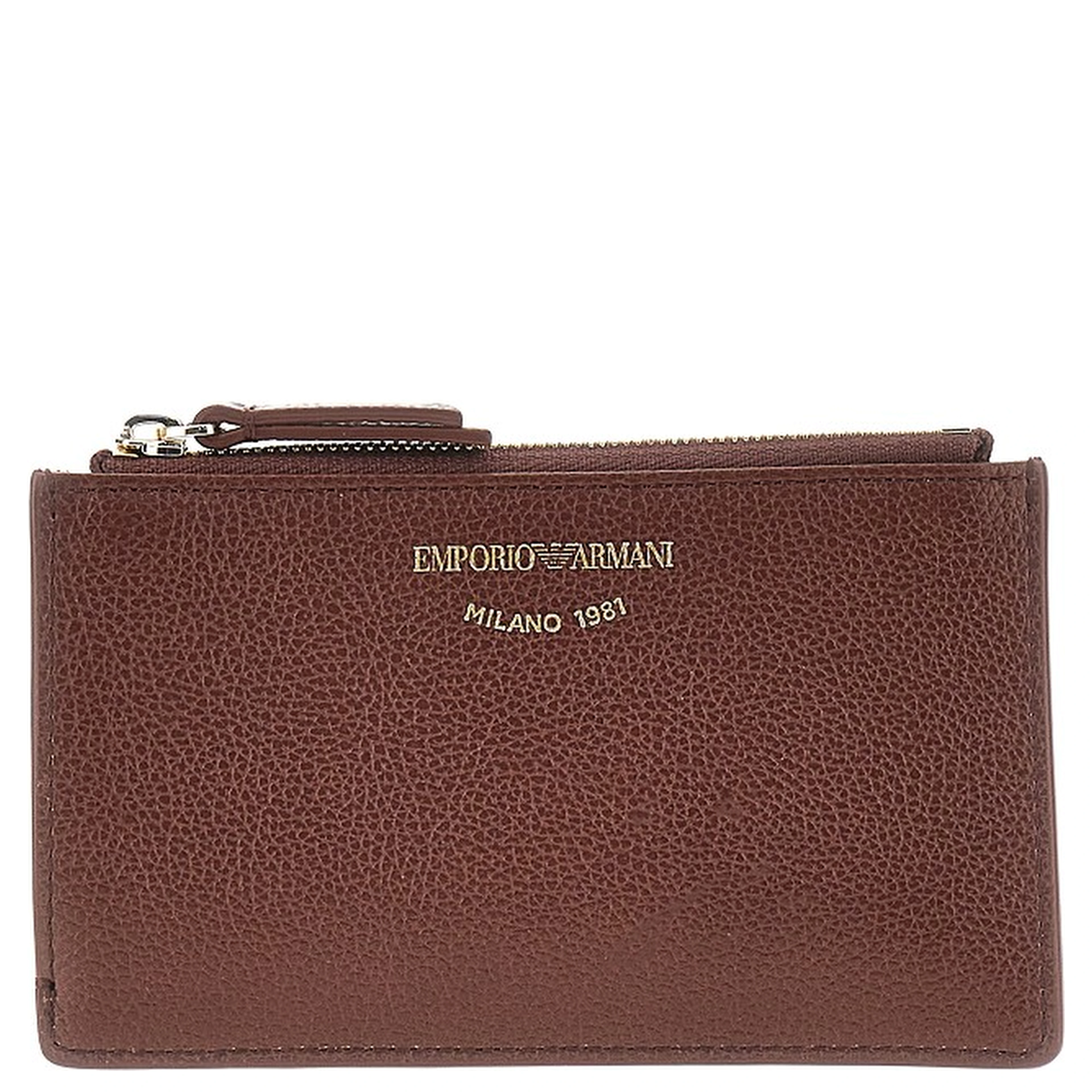 Grained leather card holder with logo