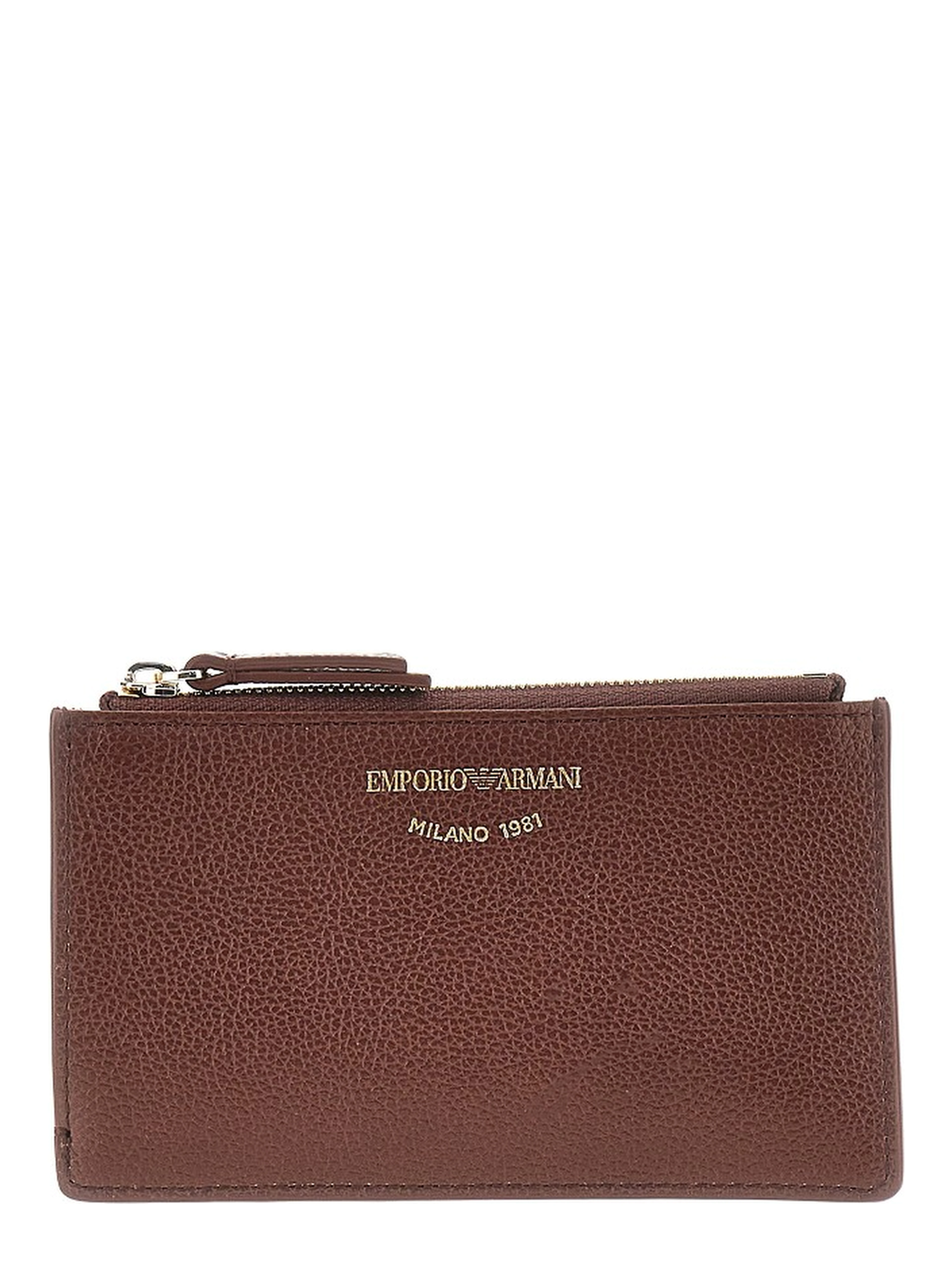 Grained leather card holder with logo