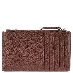 Grained leather card holder with logo