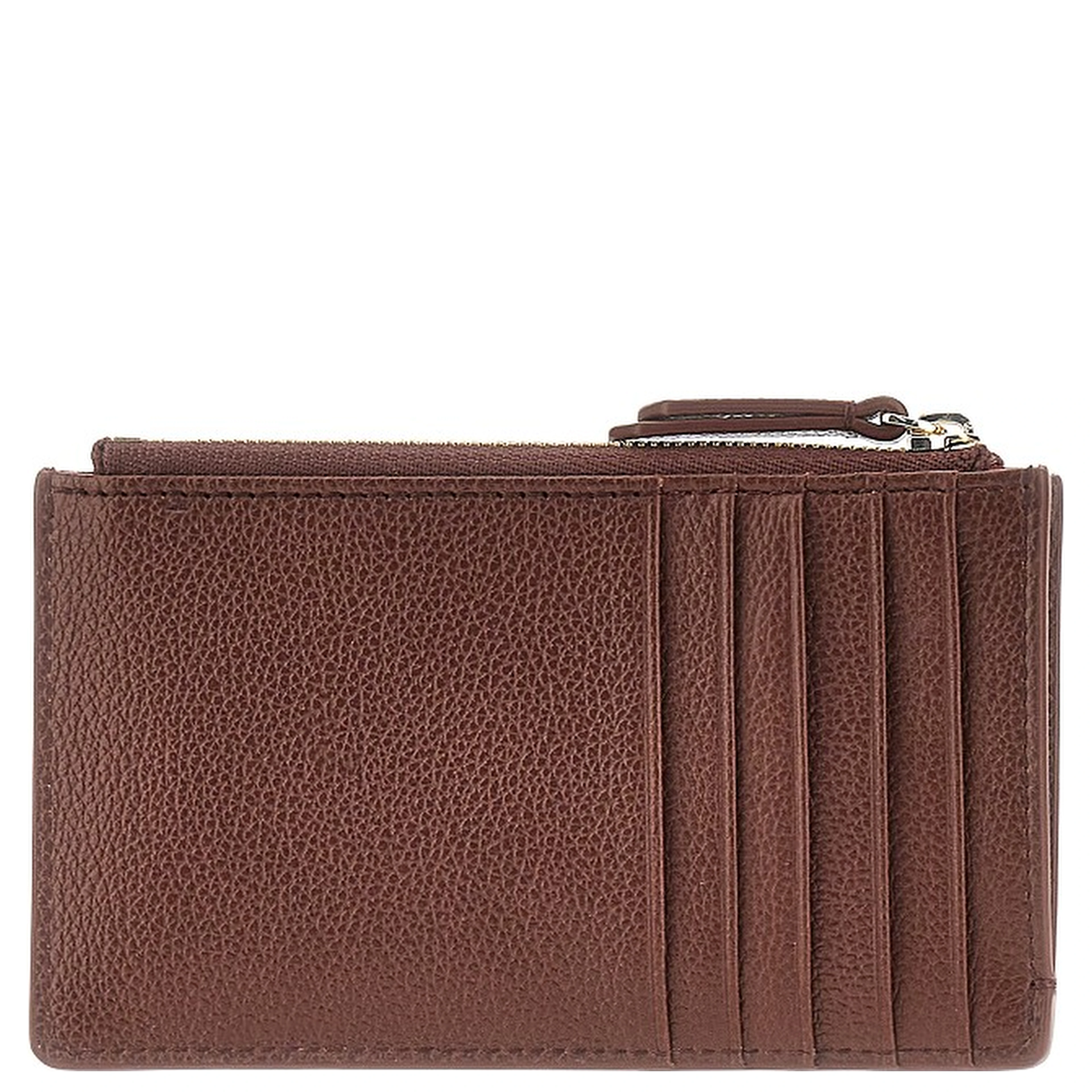 Grained leather card holder with logo