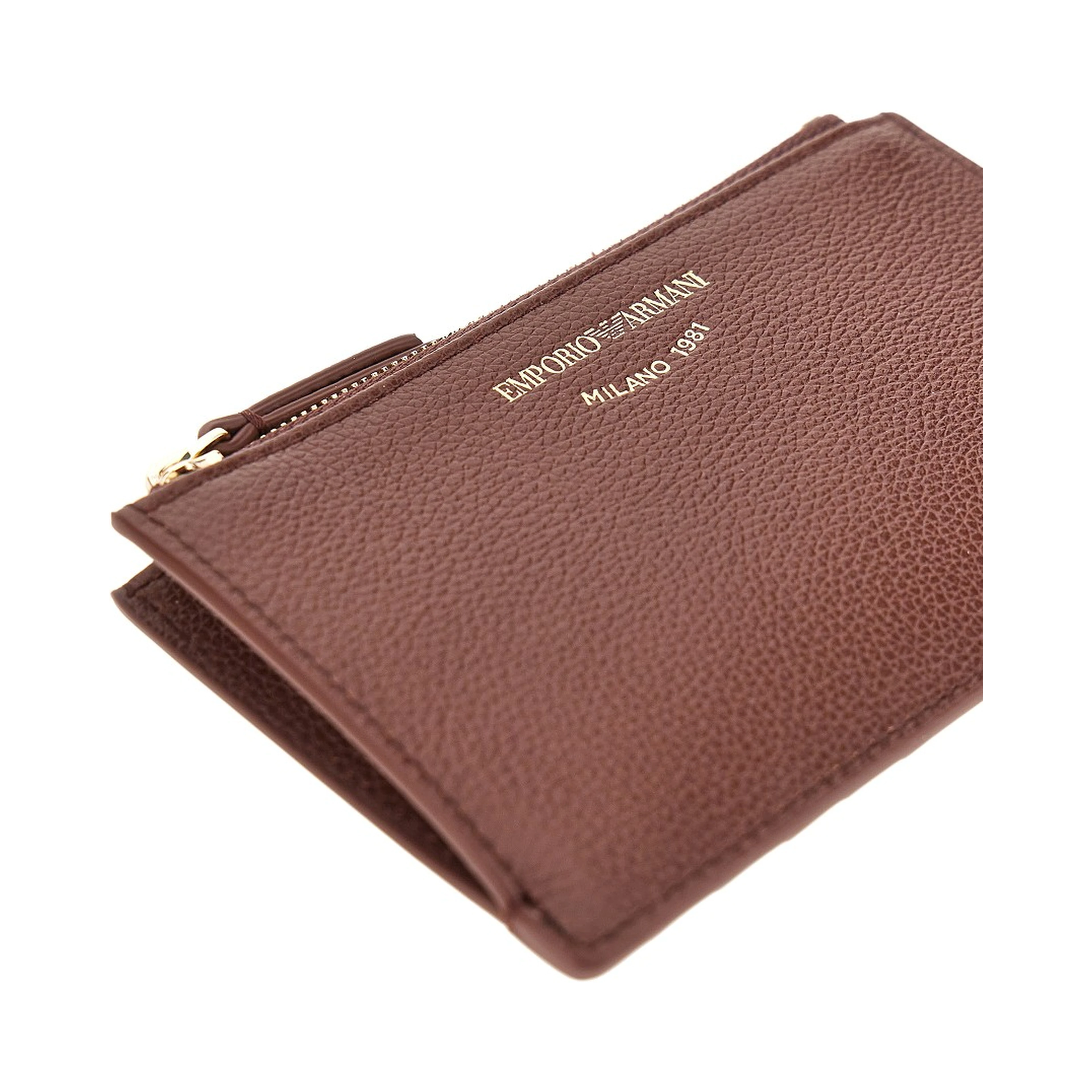 Grained leather card holder with logo