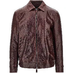 Leather jacket with wrinkled effect