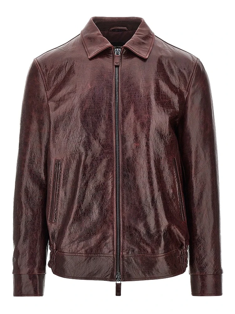 Leather jacket with wrinkled effect