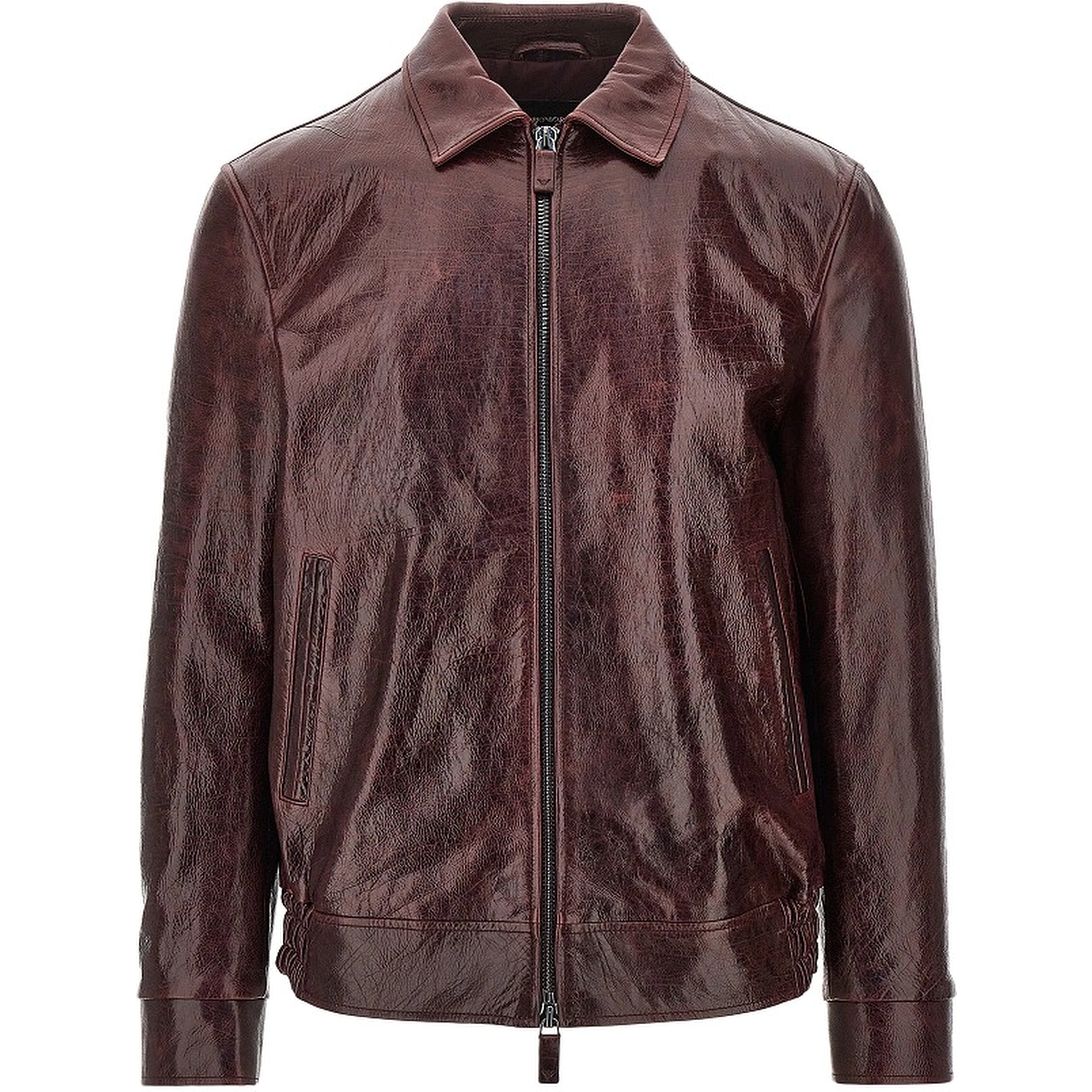 Leather jacket with wrinkled effect