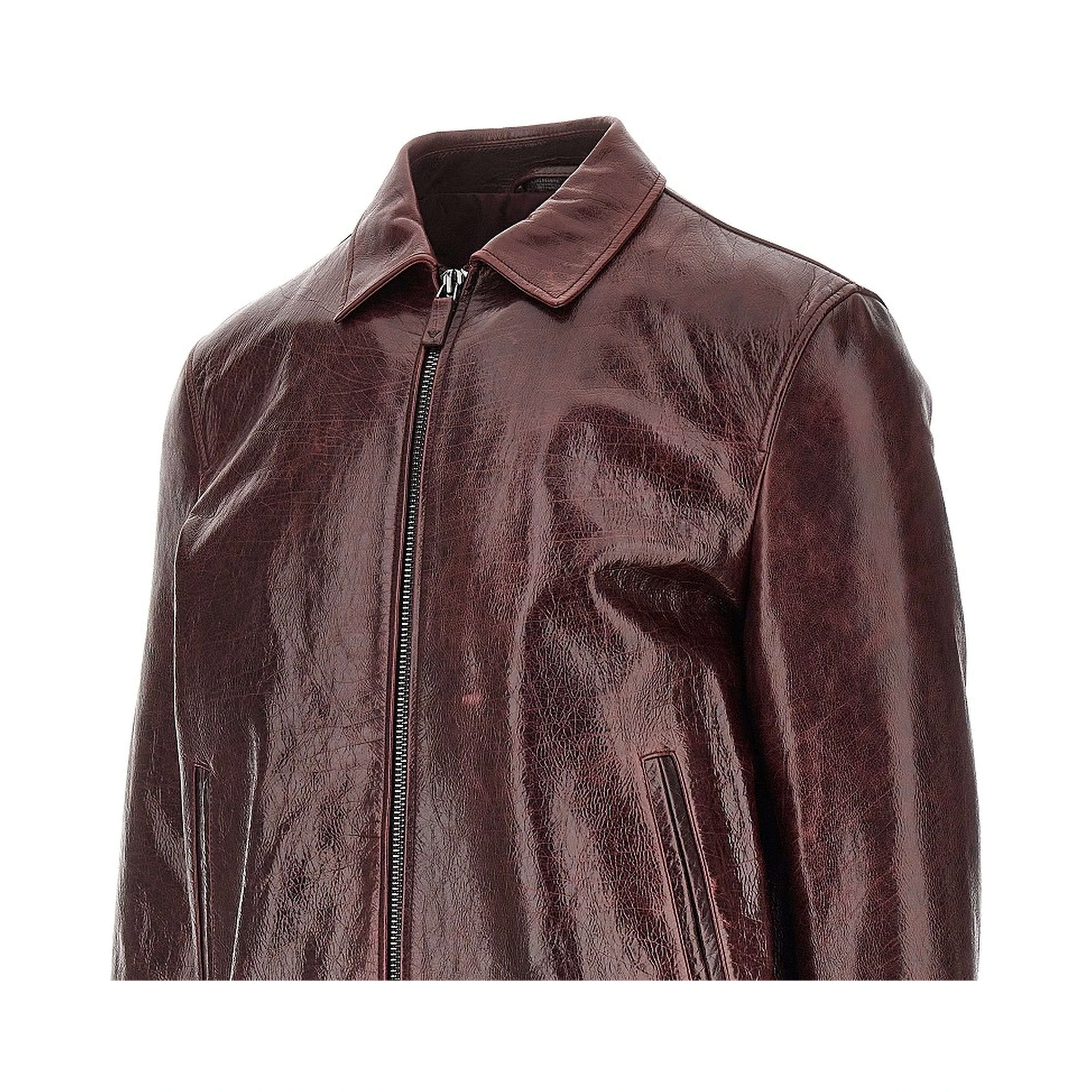 Leather jacket with wrinkled effect