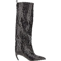 Croco-embossed leather 'Lea' boots