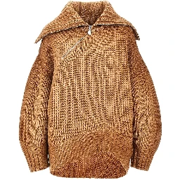 Wool and cashmere sweater with slanted zip