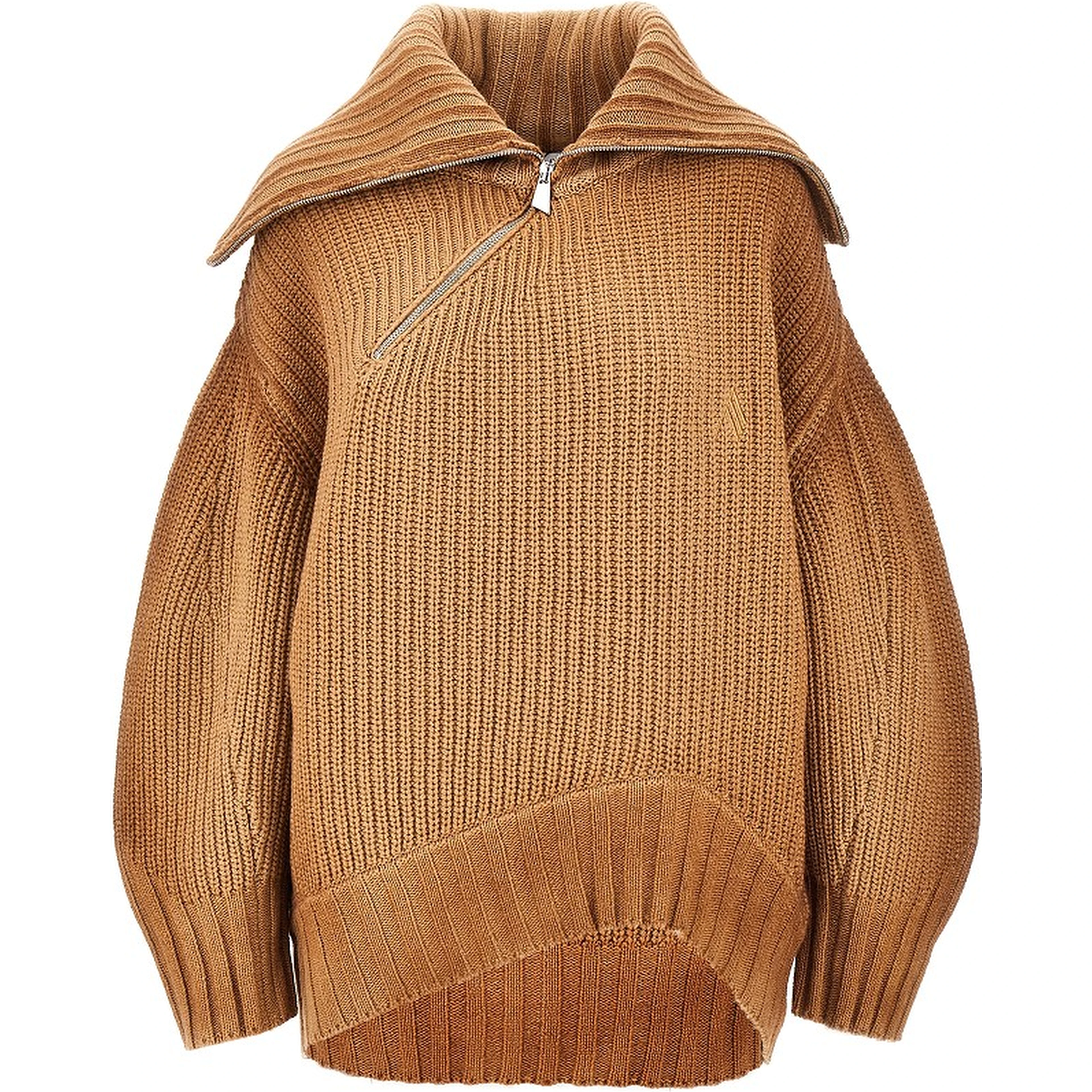 Wool and cashmere sweater with slanted zip
