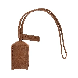 Grained leather charm with logo plate