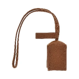 Grained leather charm with logo plate