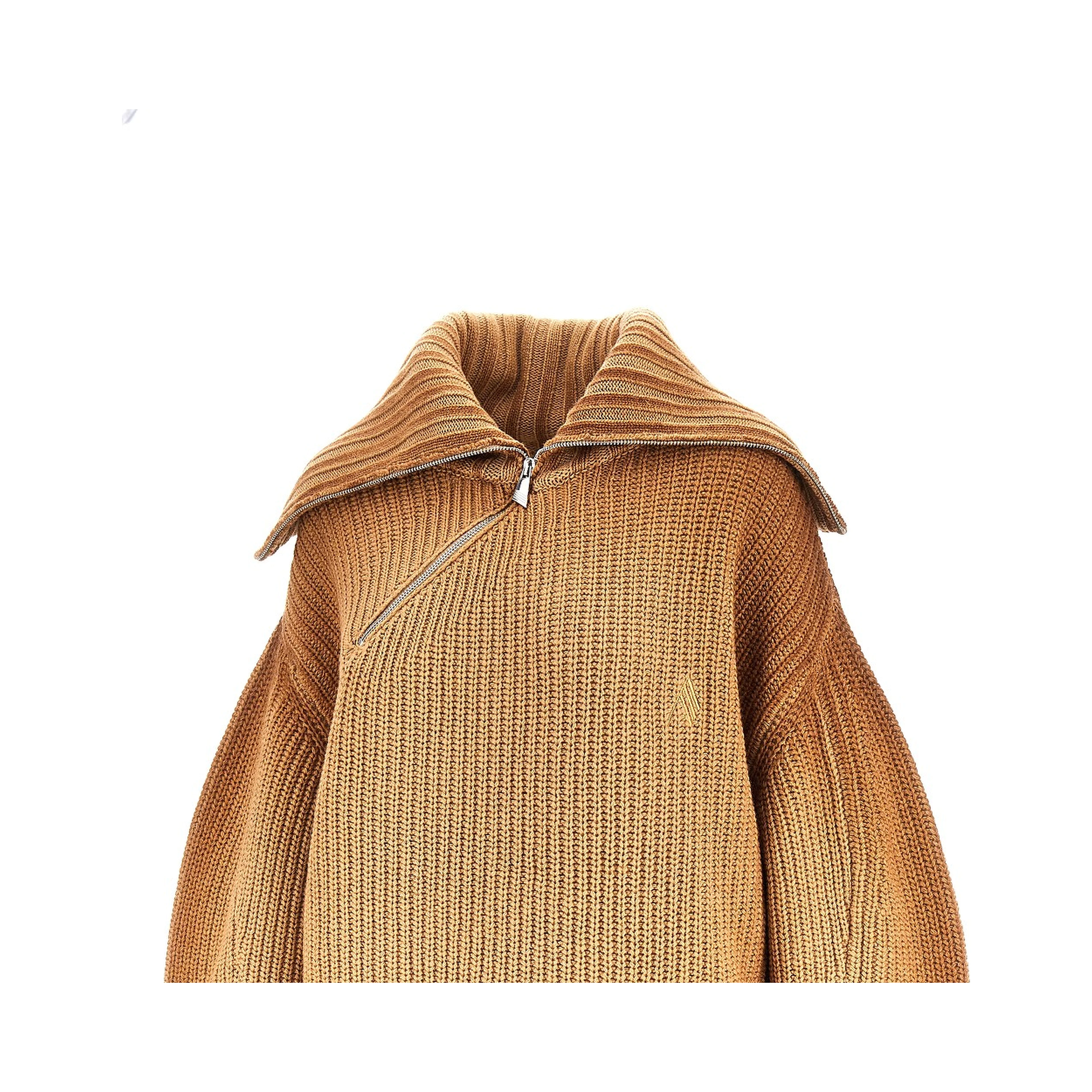 Wool and cashmere sweater with slanted zip