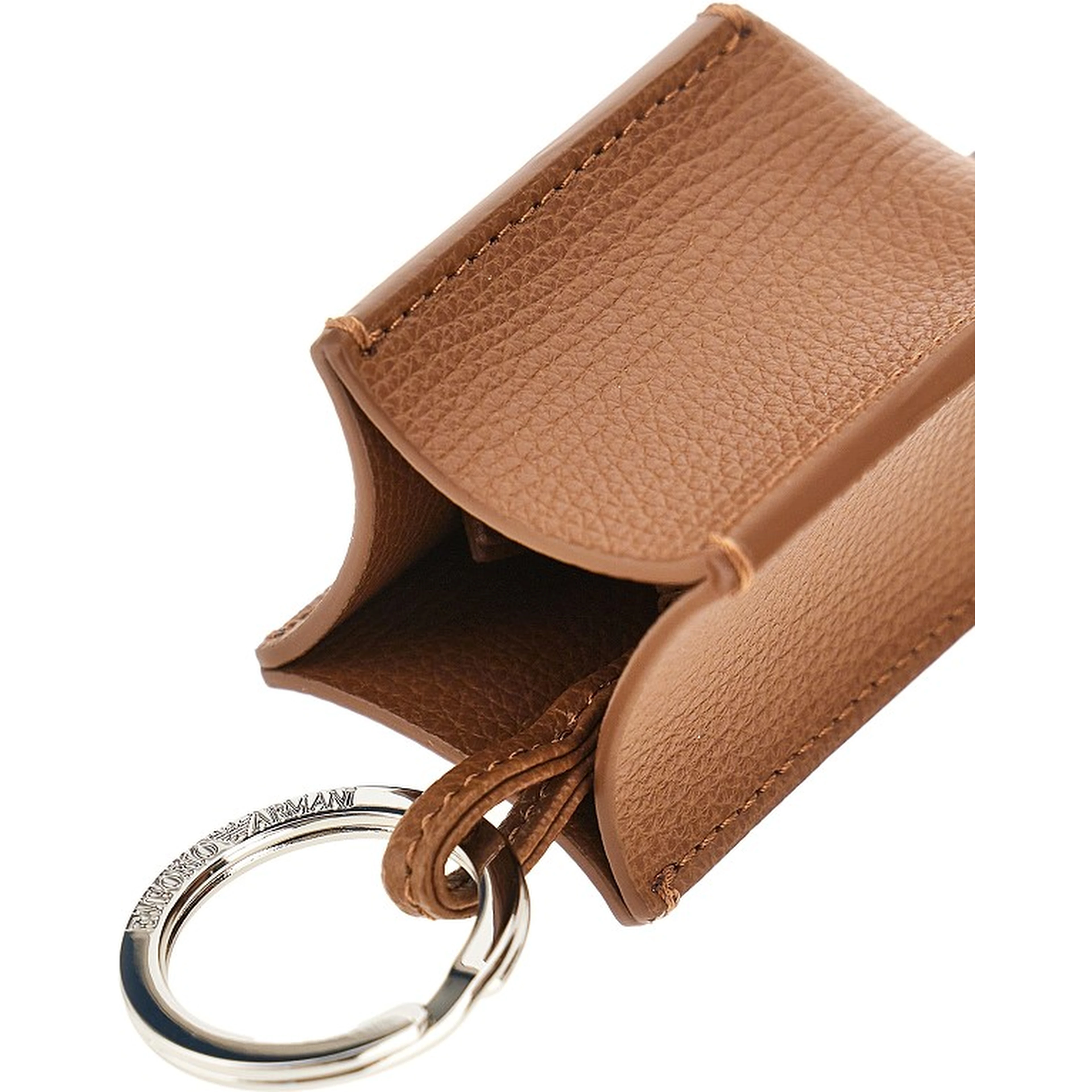 Grained leather charm with logo plate