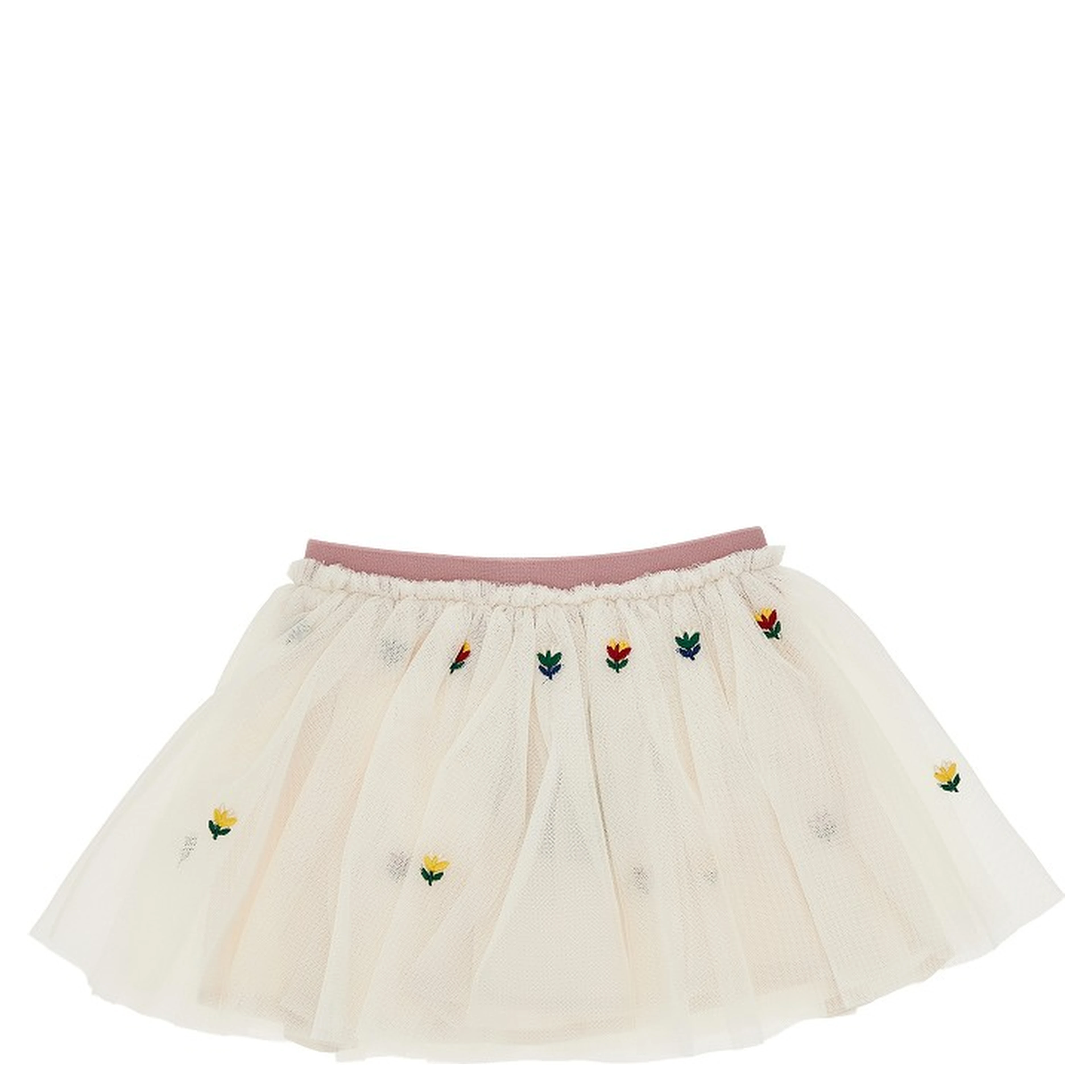 Tulle mini skirt with embroidered flowers