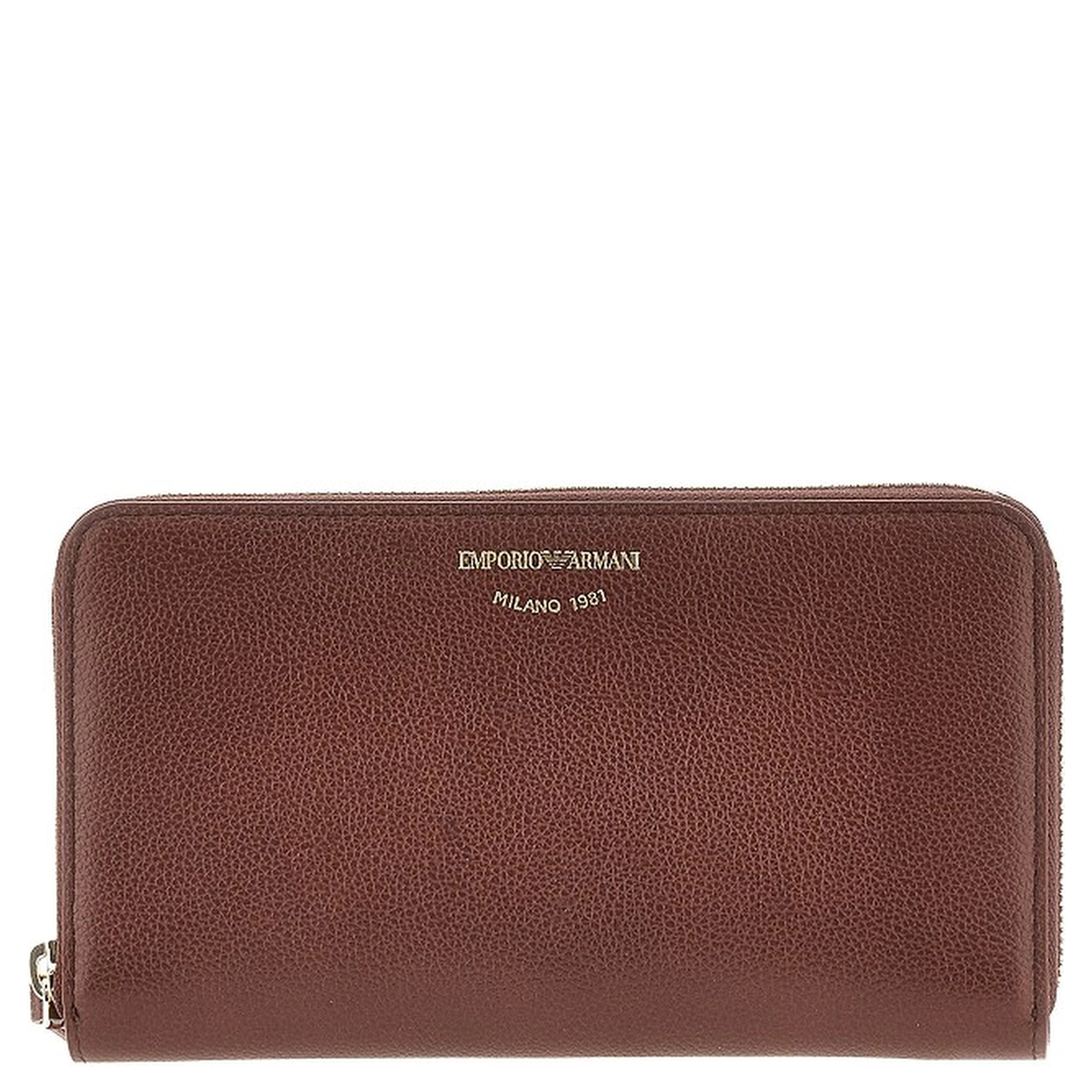 Grained leather zip-around wallet