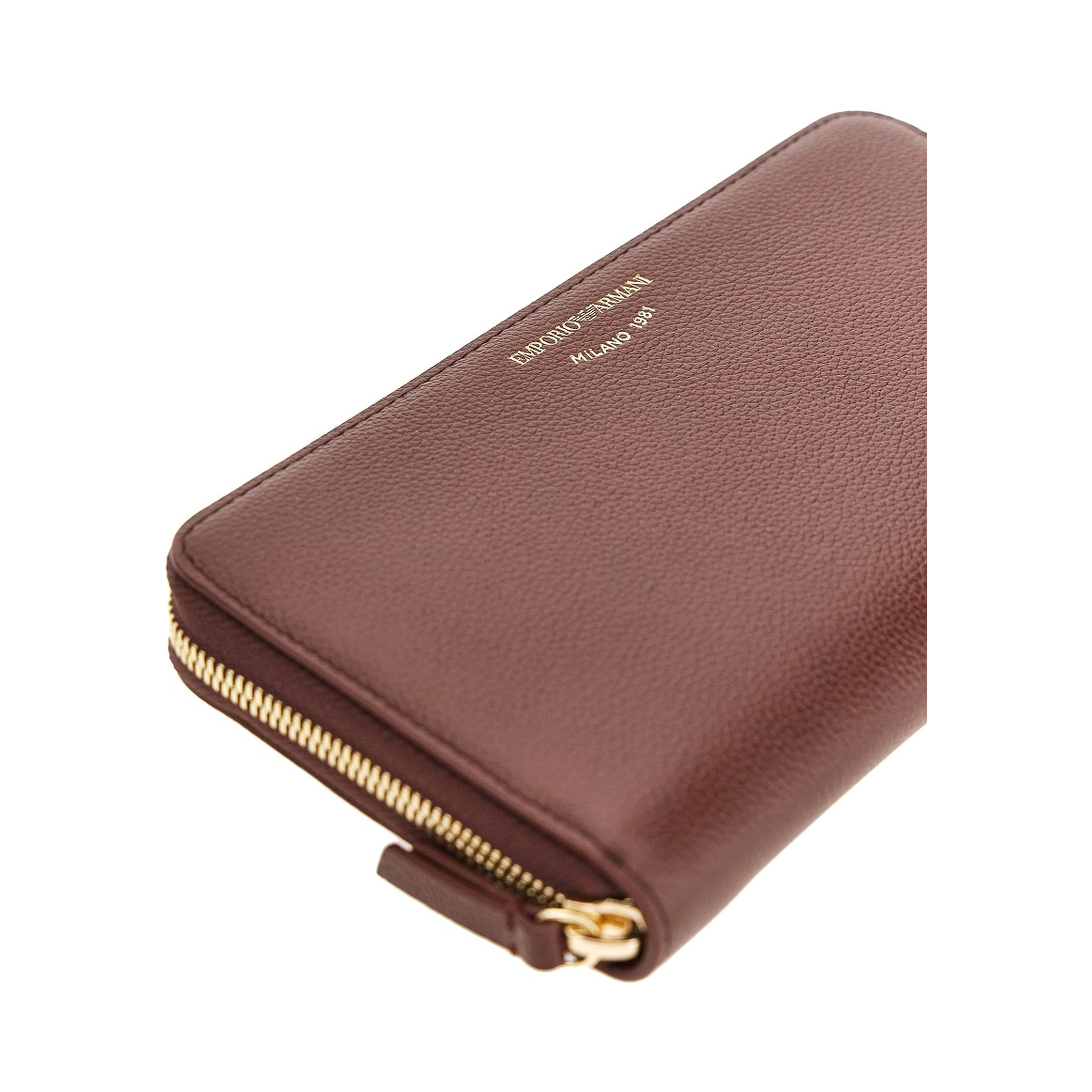 Grained leather zip-around wallet