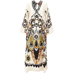 Printed silk 'Twin Flame' long dress